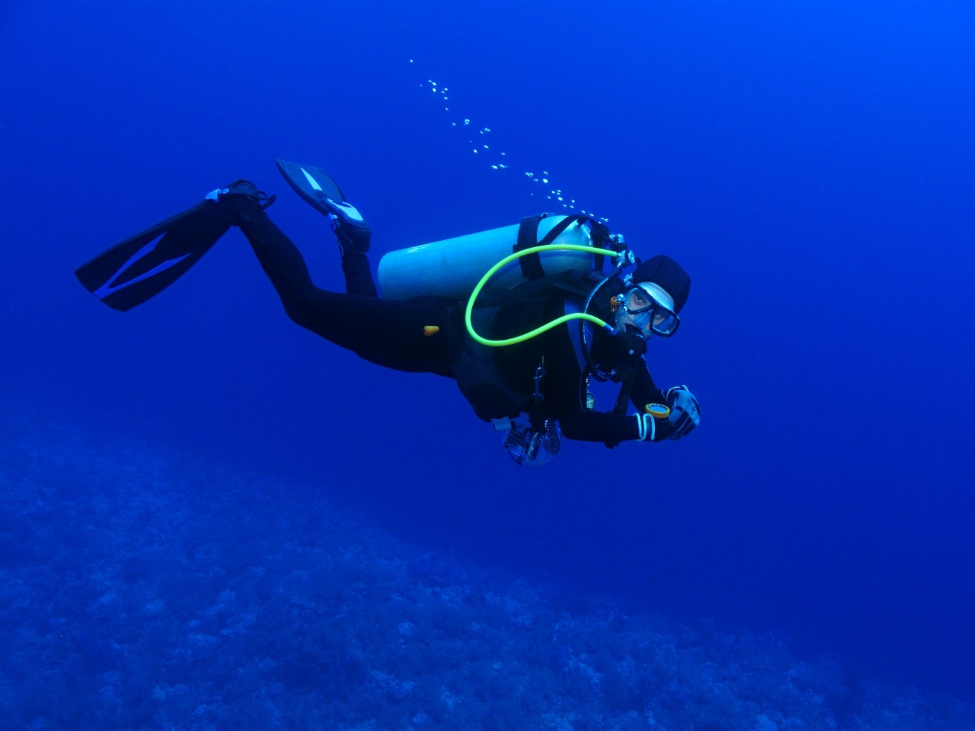 Kate in the deep blue, during the test of modified recreational equipment.