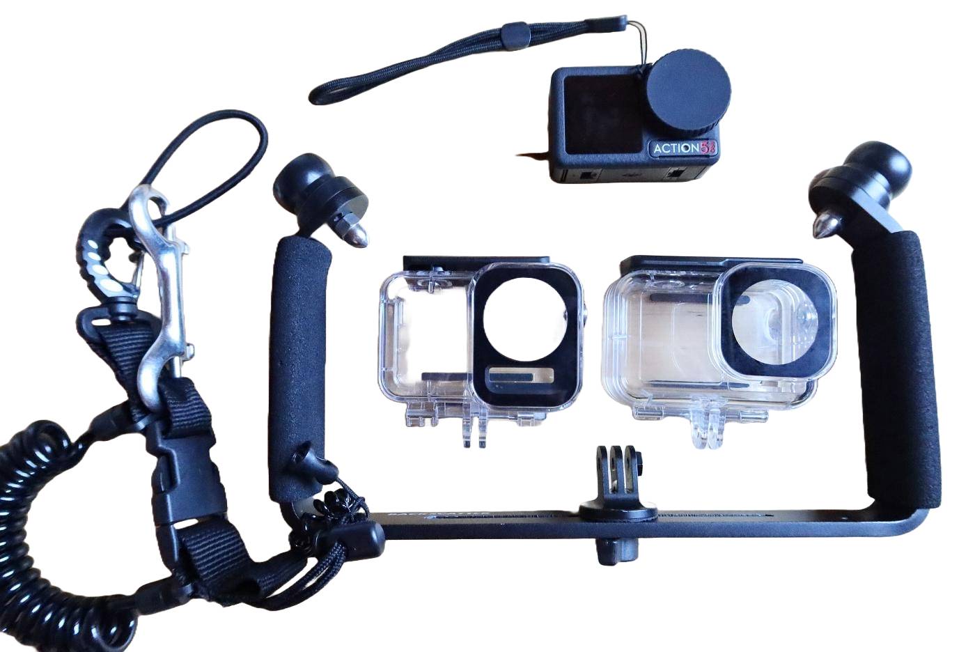 Základní sestava pro použití akční kamery při šnorchlování nebo potápění v mělké vodě
