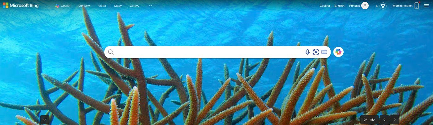 Naše fotografie na úvodní stránce vyhledávače Bing.
